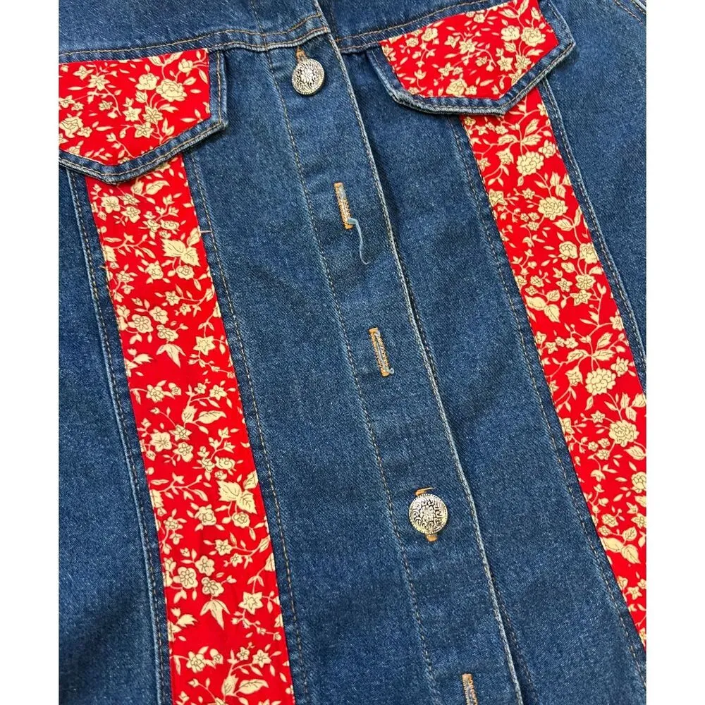 Made in USA Denim Patchwork Western Style Vest Red Size M - Image 2