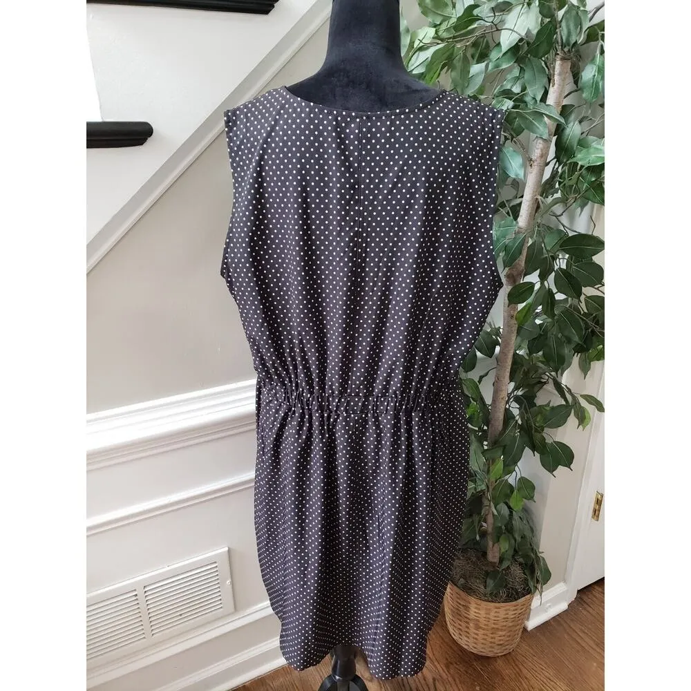 Emma & Michele Women's Black Polka Dot V-Neck Sleeveless Knee Length Dress 2X - Image 7