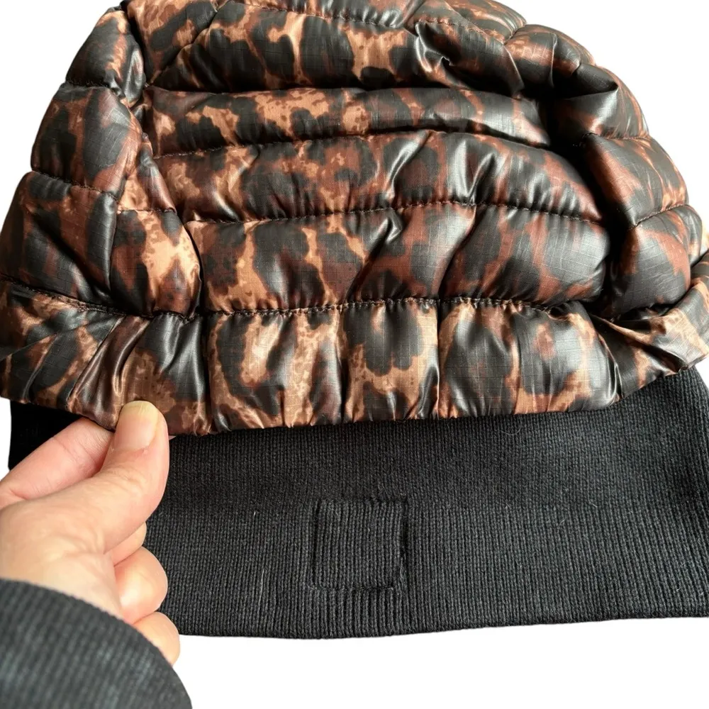 Think Royln Leopard Print Quilted Puffer Beanie Hat Brown - Image 6