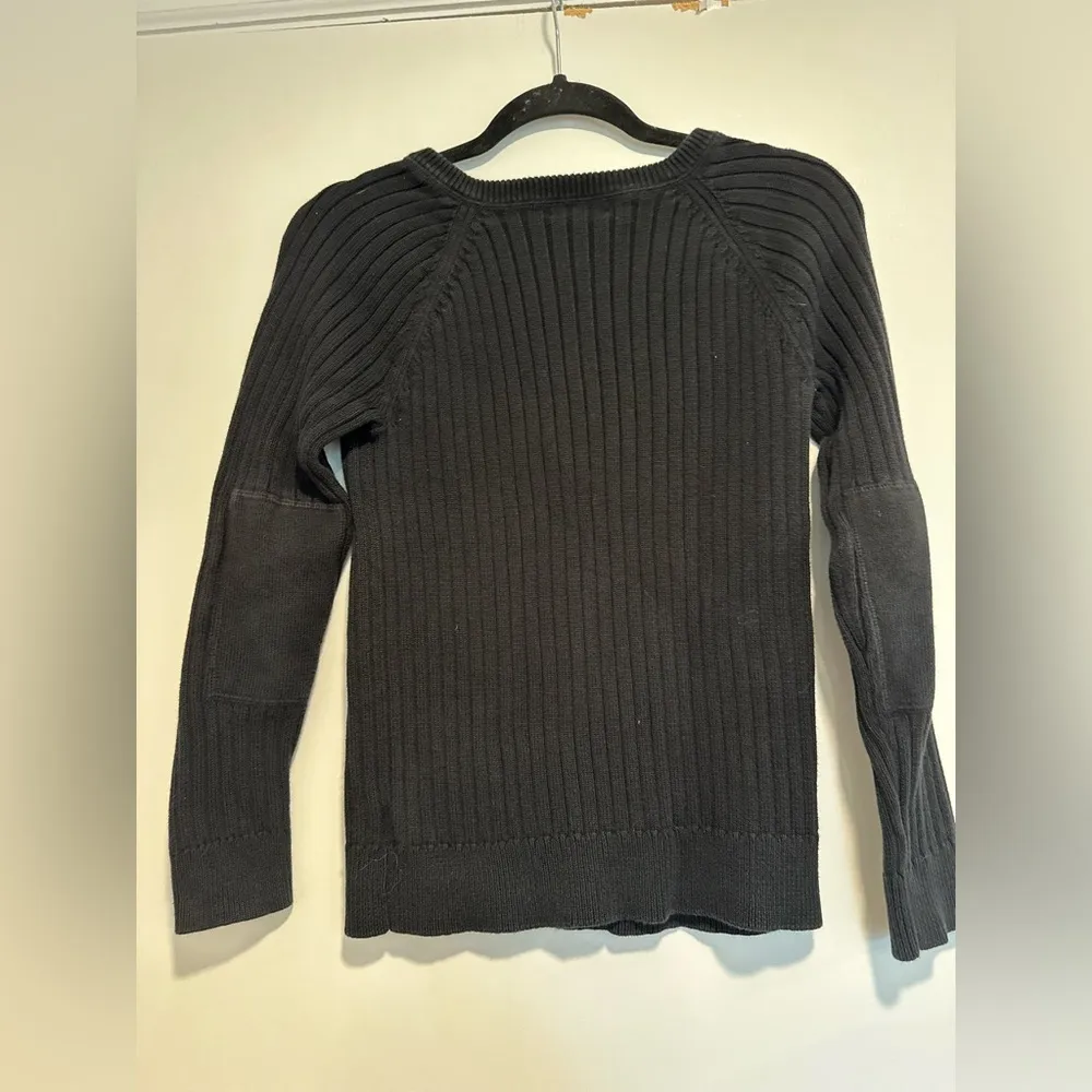 LRL Lauren Jeans Co. Medium Black Ribbed Cotton Sweater, Crew Neck. Zip Neckline - Image 3