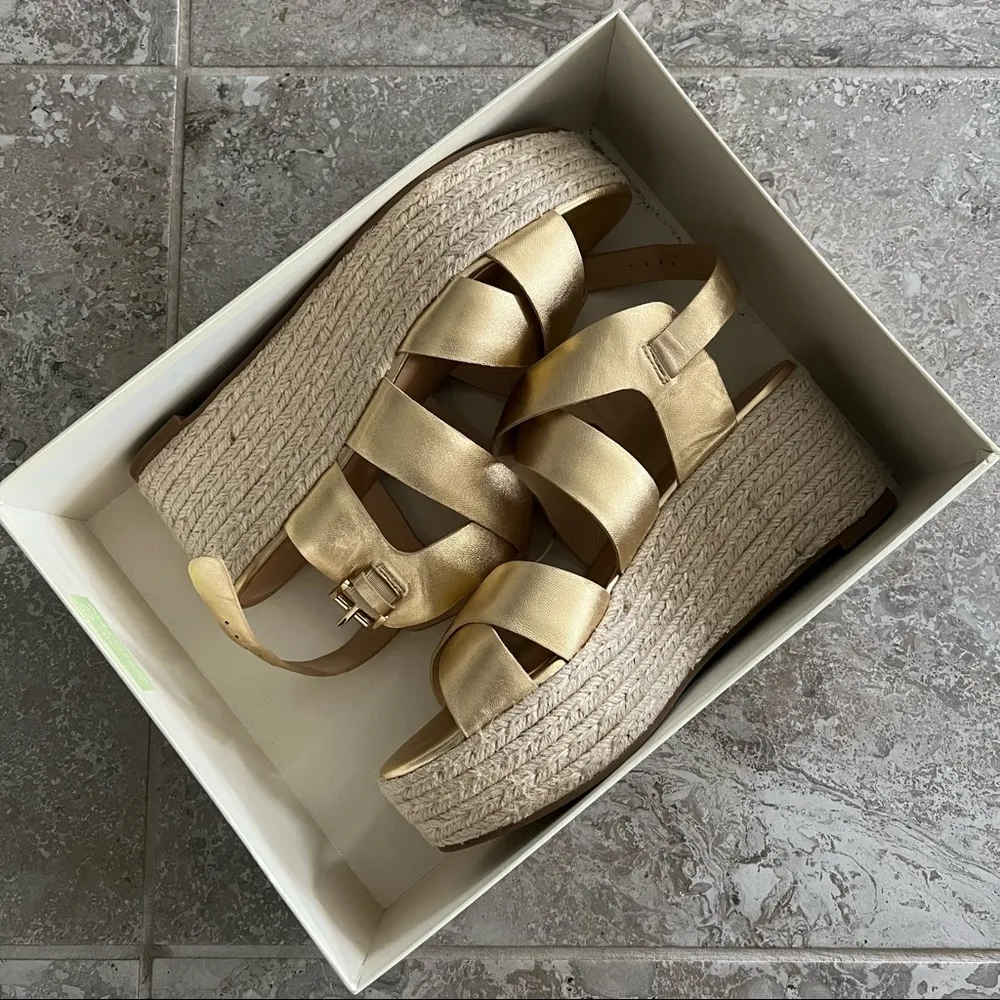 New JOIE Gaelyn Espadrilles Platform Sandals, Light Gold Size 41 New in Box $278 - Image 9