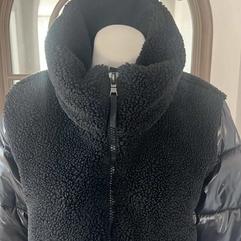 Aqua Bloomingdale’s Mixed Media Puffer Coat Jacket in Black, Size XL NEW w/Tag - Image 7