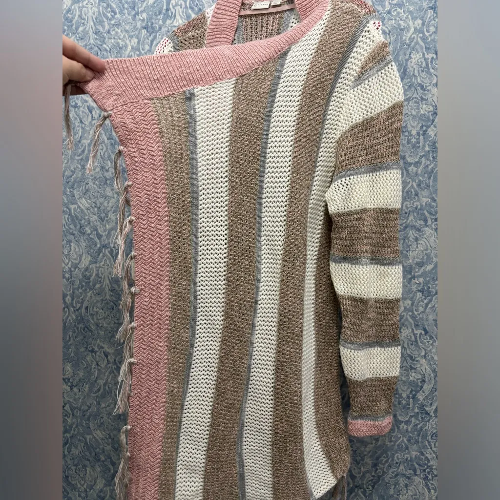 Cato Plus 14/16W Pink And brown Striped Long Sleeve Open Front Cardigan NWT - Image 2