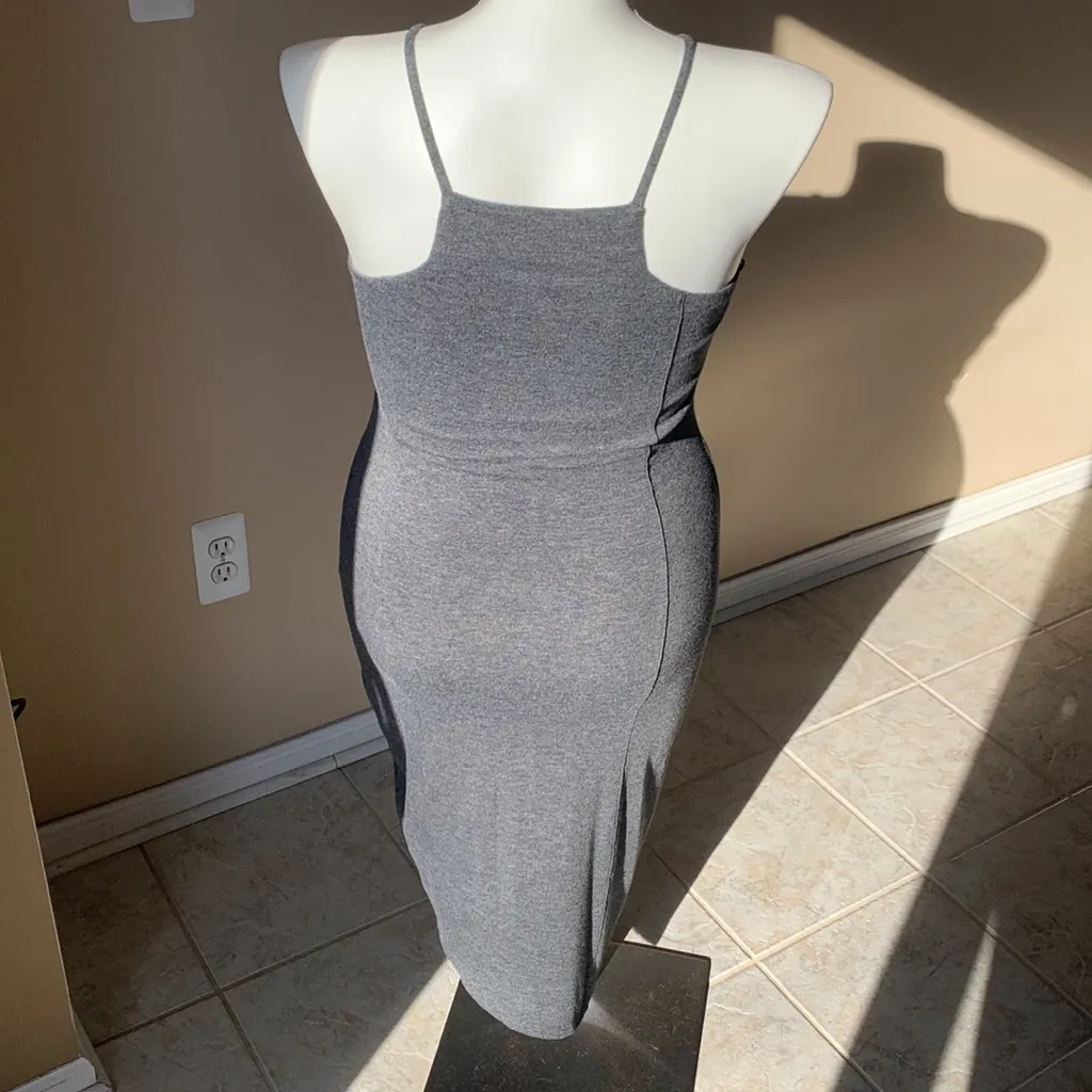 Express Gray High Neck Midi Angled Hem Form‎ fitting dress size Large - Image 4