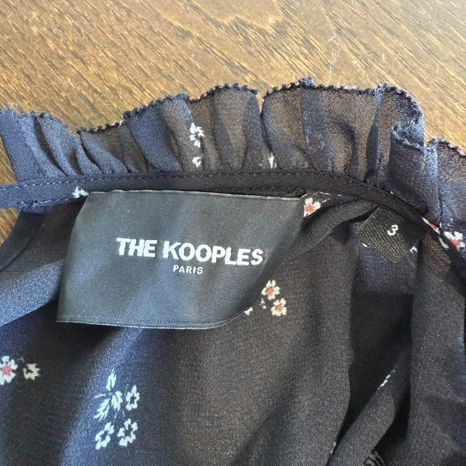 THE KOOPLES Paris Dress Black‎ Floral Sleeveless Handkerchief Hem Mini - Image 3