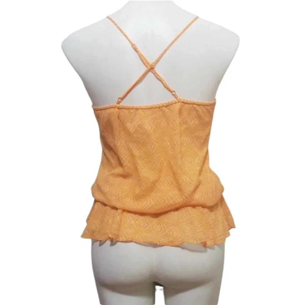 FREE PEOPLE 100% Silk Crochet Orange Bohemian Cami Paplum Top Blouse Size L - Image 2