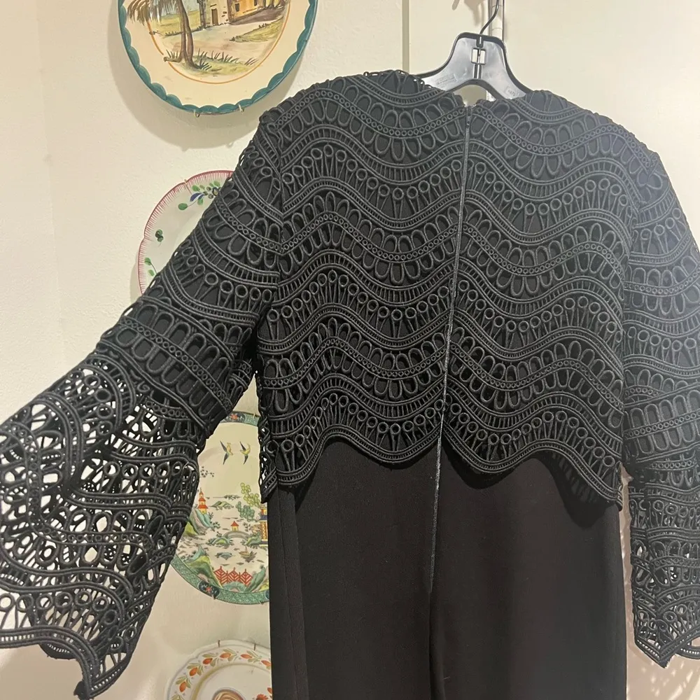 NEW Lela Rose Couture Black Dress with Lace Overlay and Sleeves Size 8 - Image 10