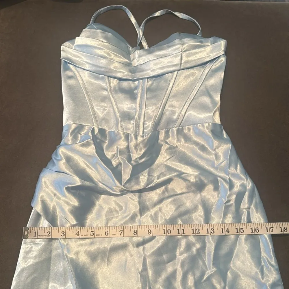 Women’s Light Blue FullLength Prom Party Dress CrissCross Straps Leg Slit Size 2 - Image 9