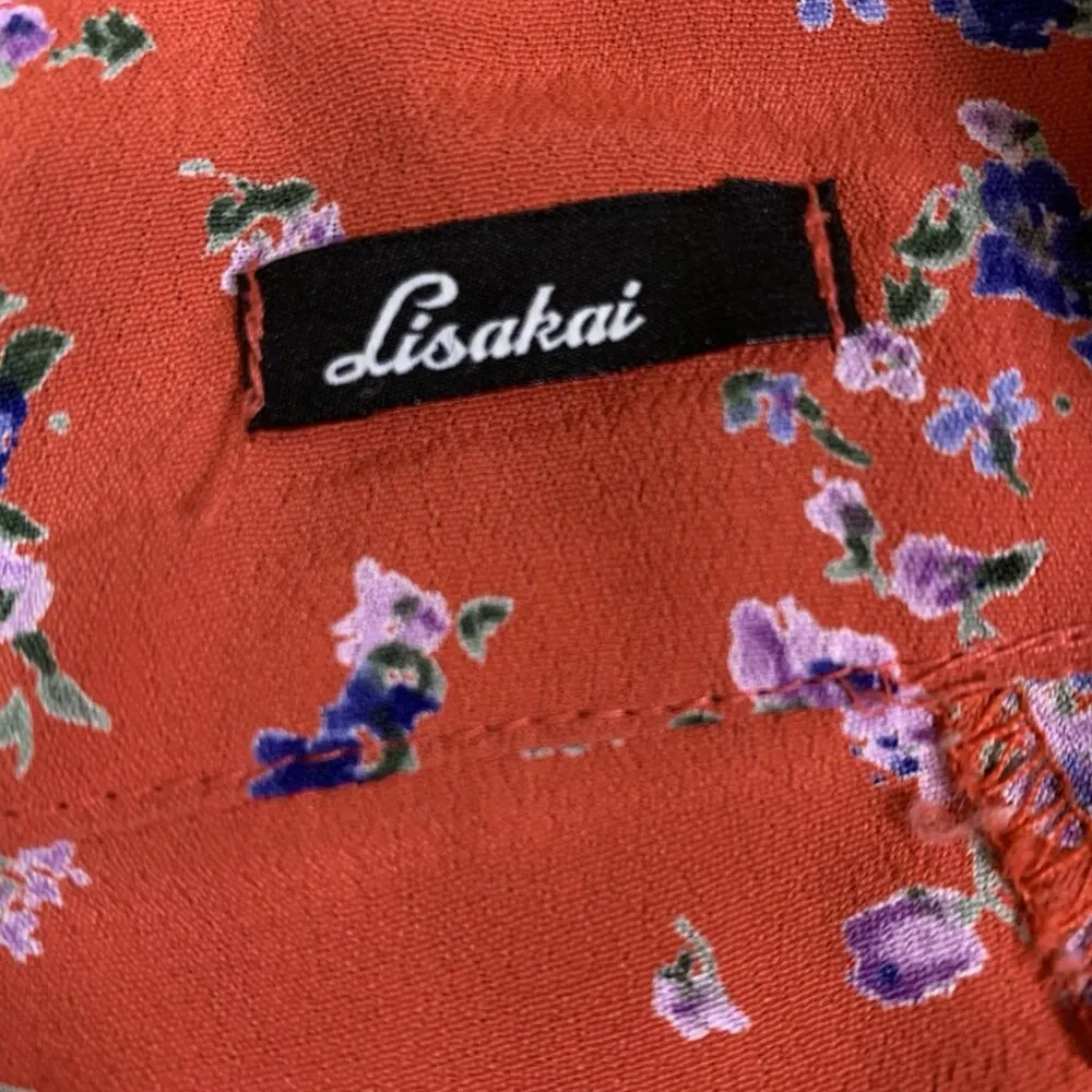 Lisakai Red Floral Ruffle Hem High Waisted Flowy Shorts S M USA Boho Cottagecore - Image 3