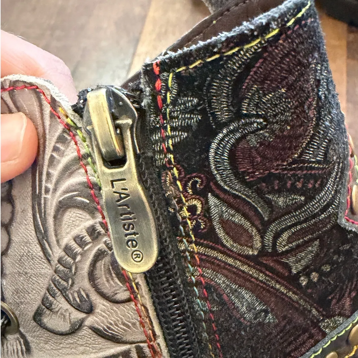 L’artiste by Spring Step Severe Ankle Boots Leather Patchwork Chunky Heel 37 - Image 7