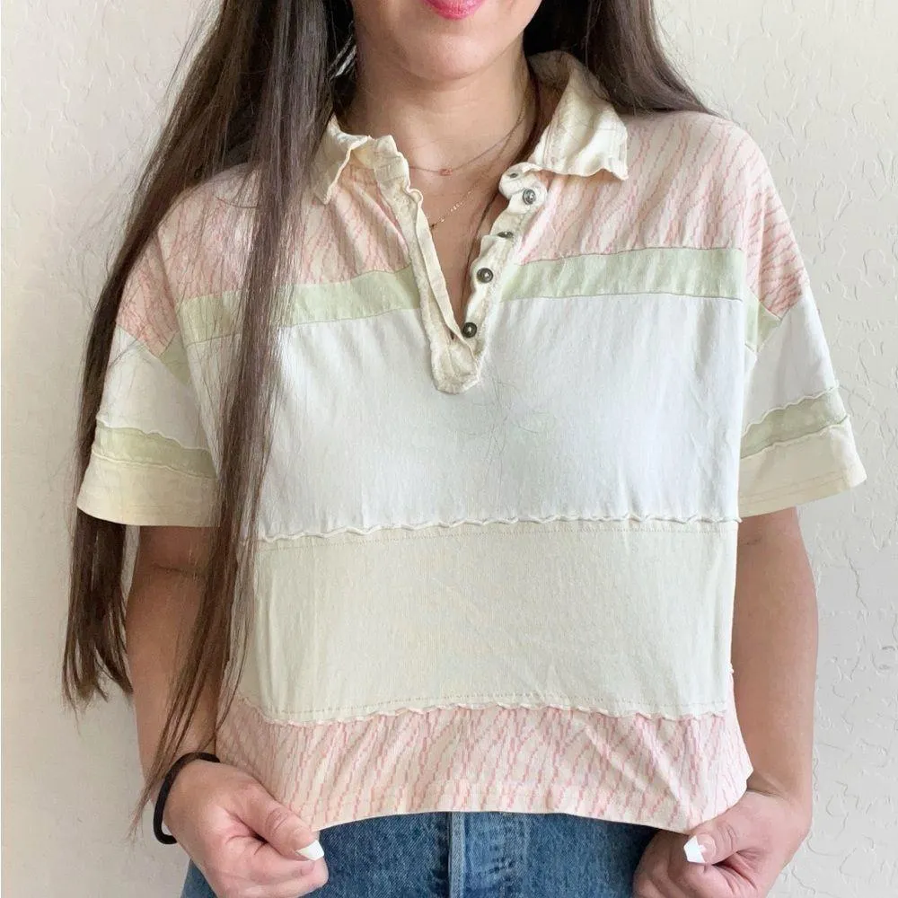 FREE PEOPLE MixPrint BELLA Collar Henley Tee Top - Image 2