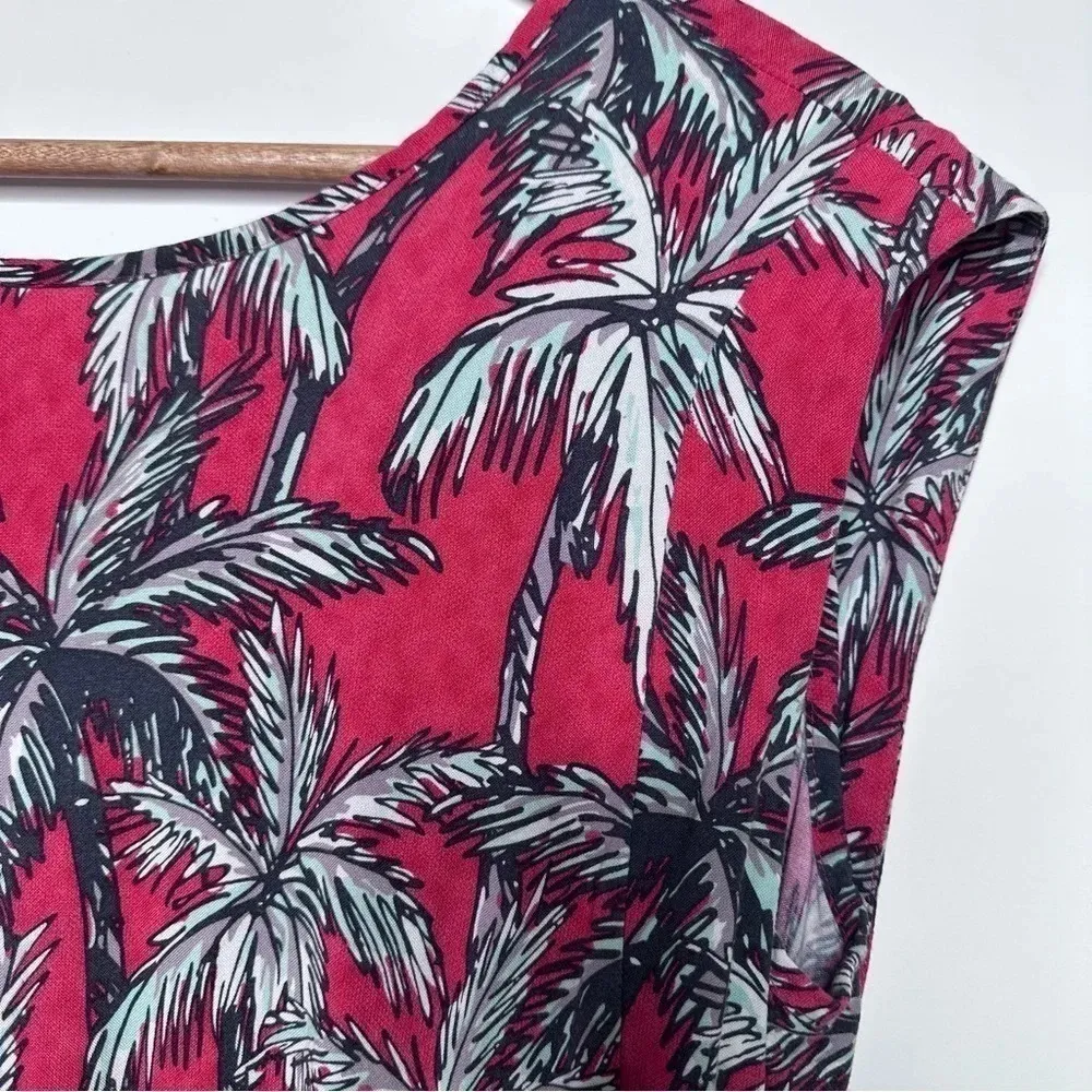 Chevignon Red Tropical Palm Tree Cap Sleeve Mini Dress Size 8 - Image 3