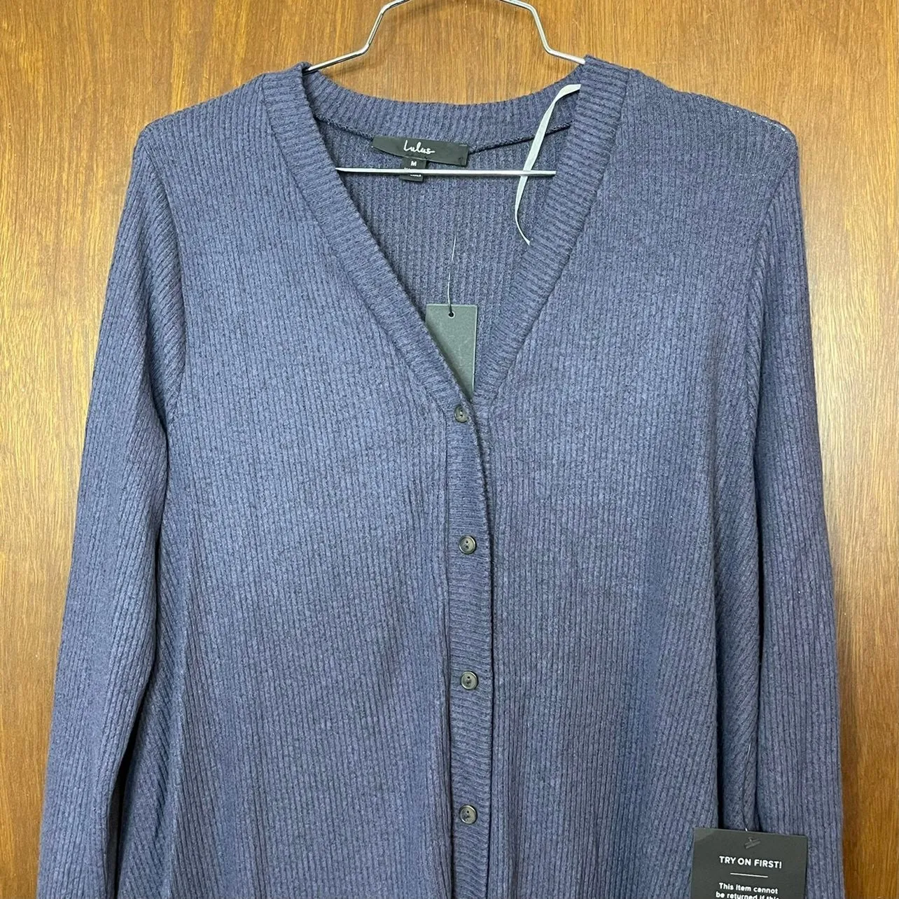 NWT Lulu's Navy Blue Button Down Long Sleeve Mini Dress Size Medium - Image 2