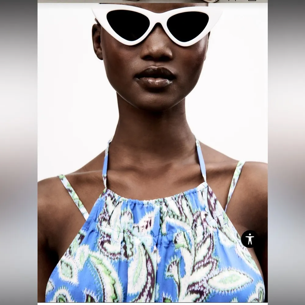 Zara printed maxi dress blue white boho formal summer  halter floral blogger fav - Image 5