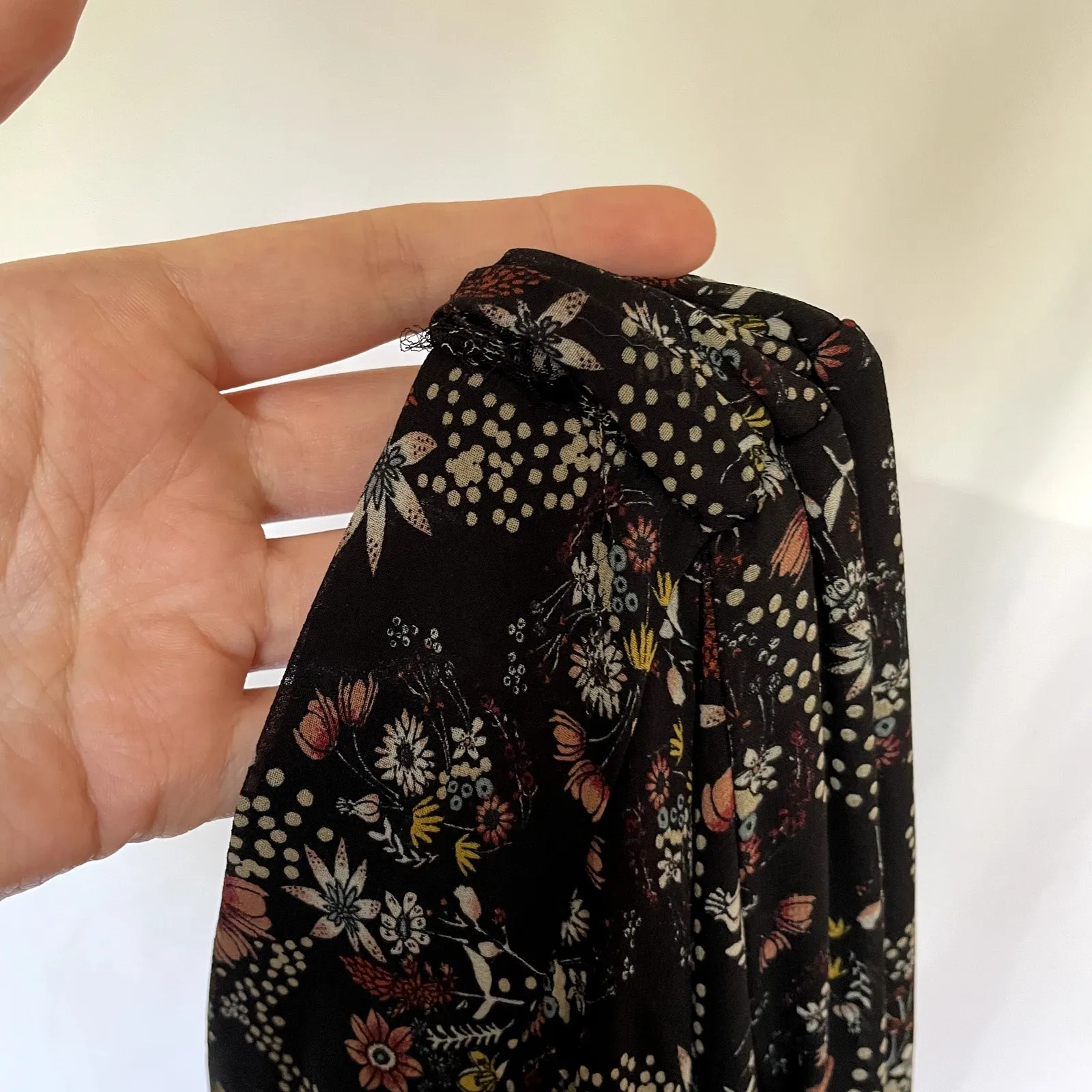 Downeast navy pink floral wide leg flowy pants women's size small lined trousers - Image 7