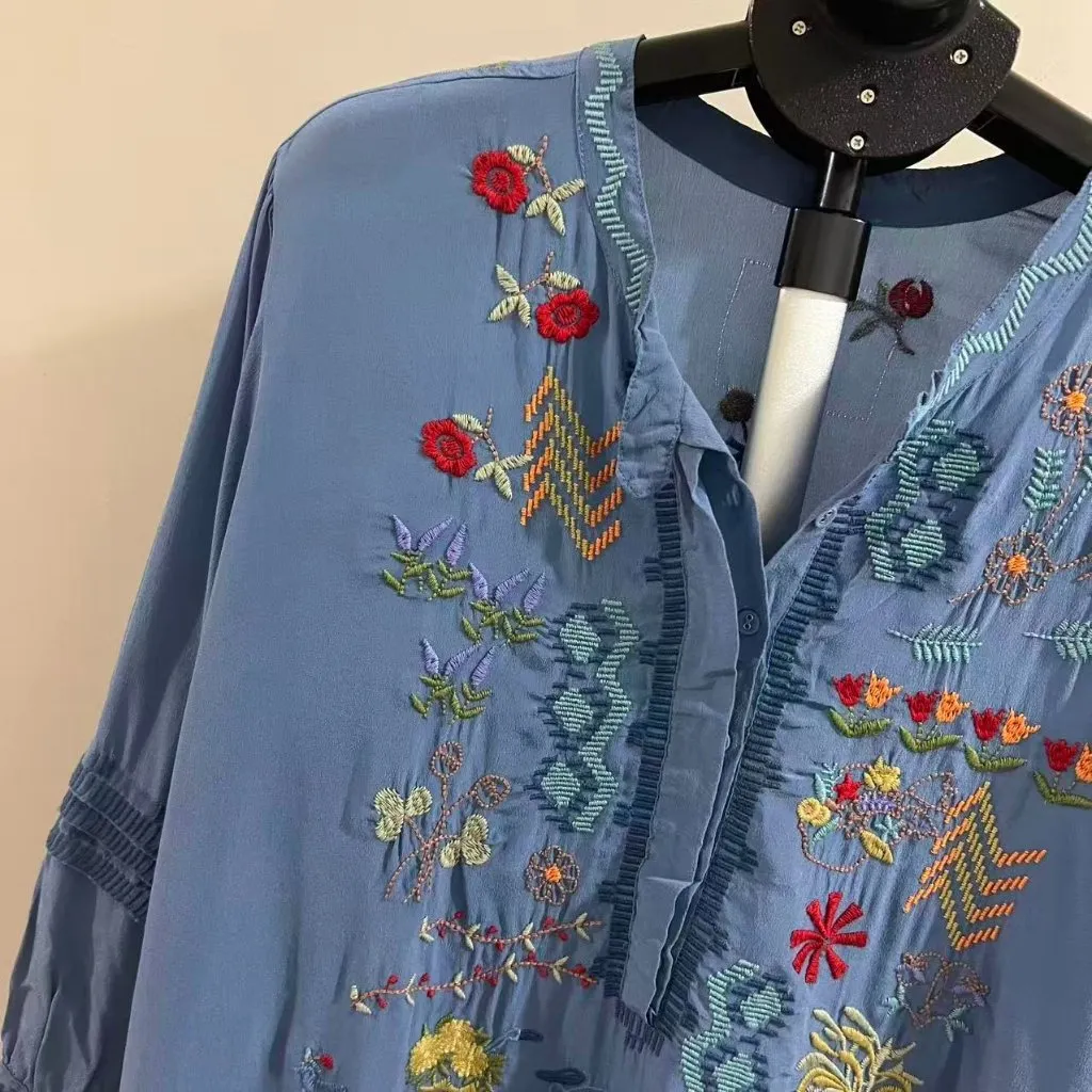 NWOT Johnny Was Biya Carden Tunic Silk Embroidered Floral Tunic Shirt Blouse L - Image 5