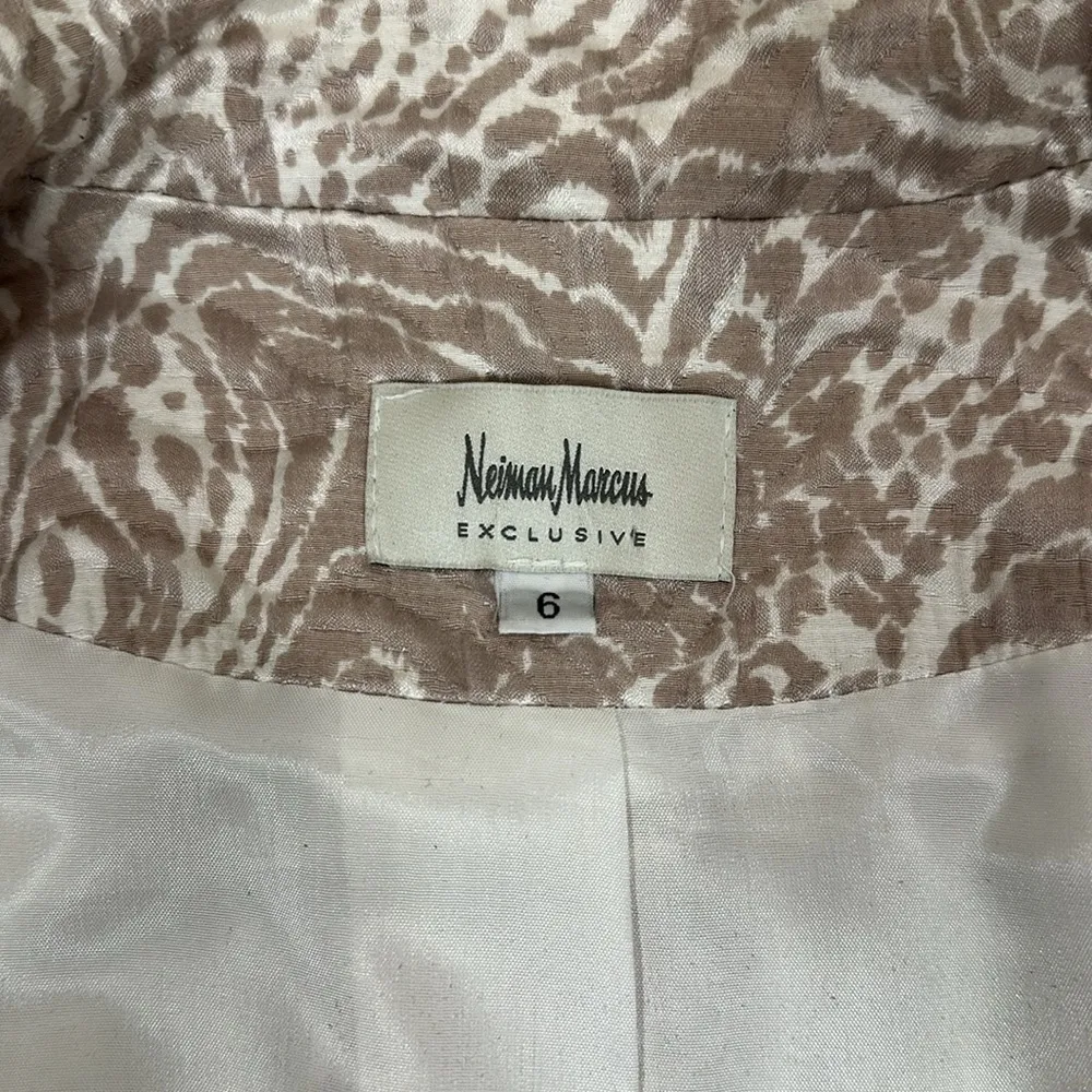 Neiman Marcus Silk Blend Jacket Blazer Animal Print Taupe Cream White Military 6 - Image 8