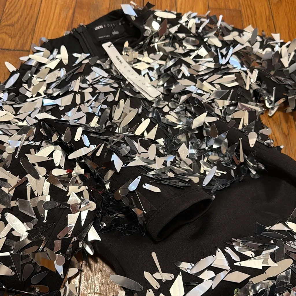 NWT ASOS edition embellished shard sequin maxi dress silver contour NYE party 0 - Image 9