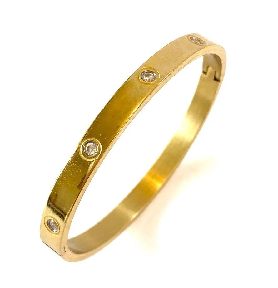 Gold rhinestone hinged bracelet bangle - Image 4