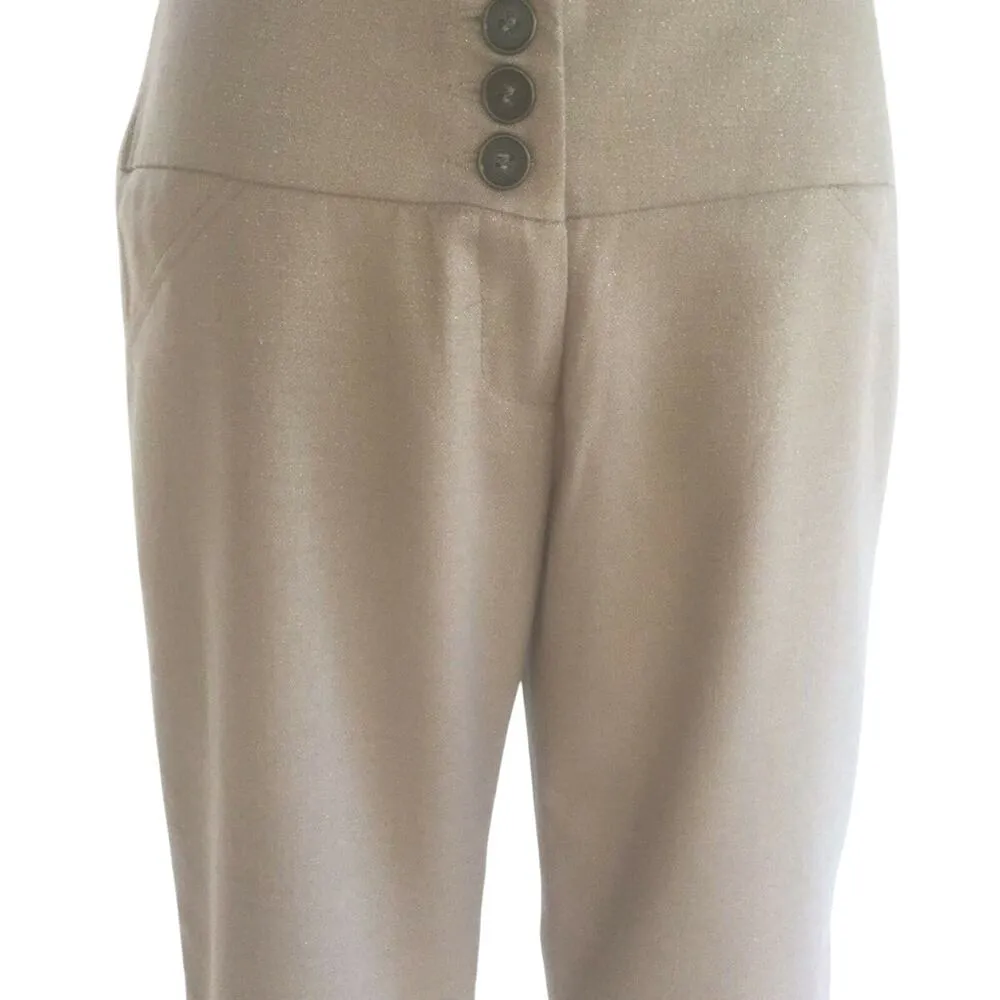 Cache Crop Gold Metallic Pant 3" Wide Waist Self Belt Stretch New $118 NWT - Image 4