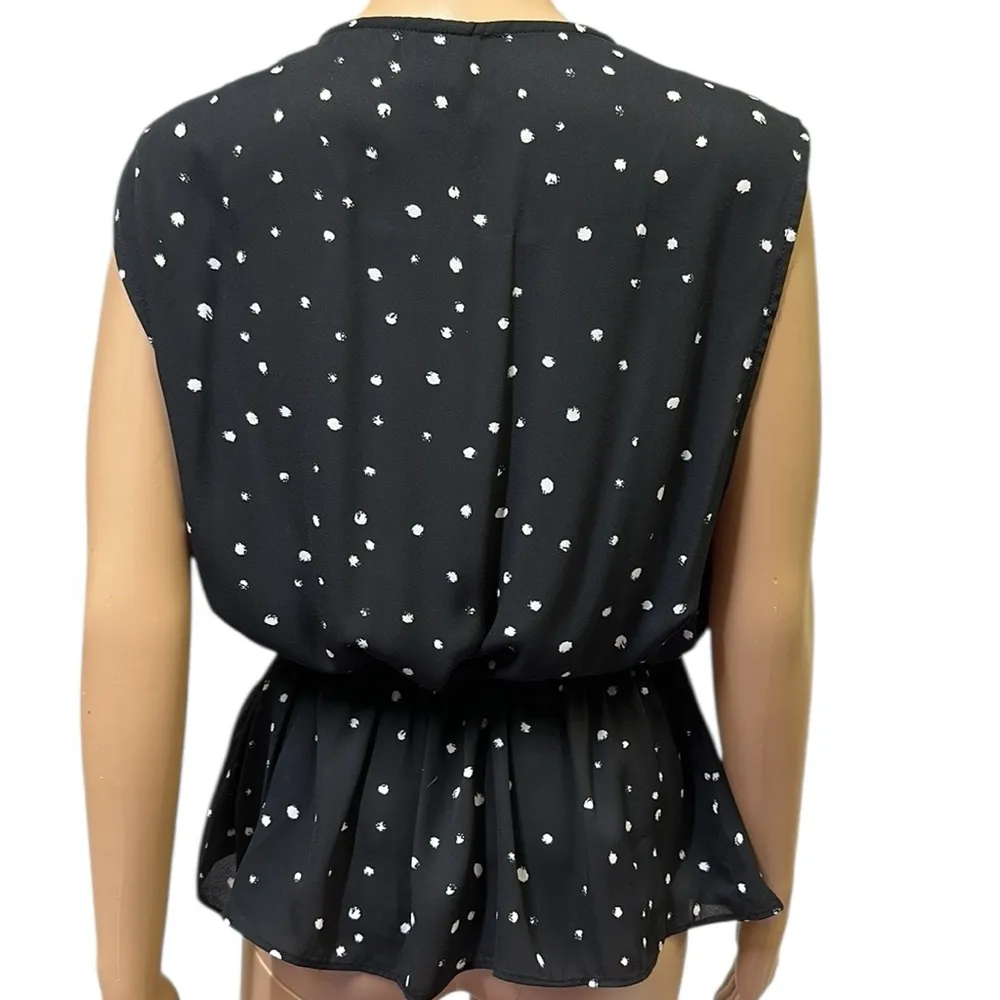 Worthington Black White Polka Dot Wrap Peplum Tie Waist Sleeveless Blouse XL - Image 5