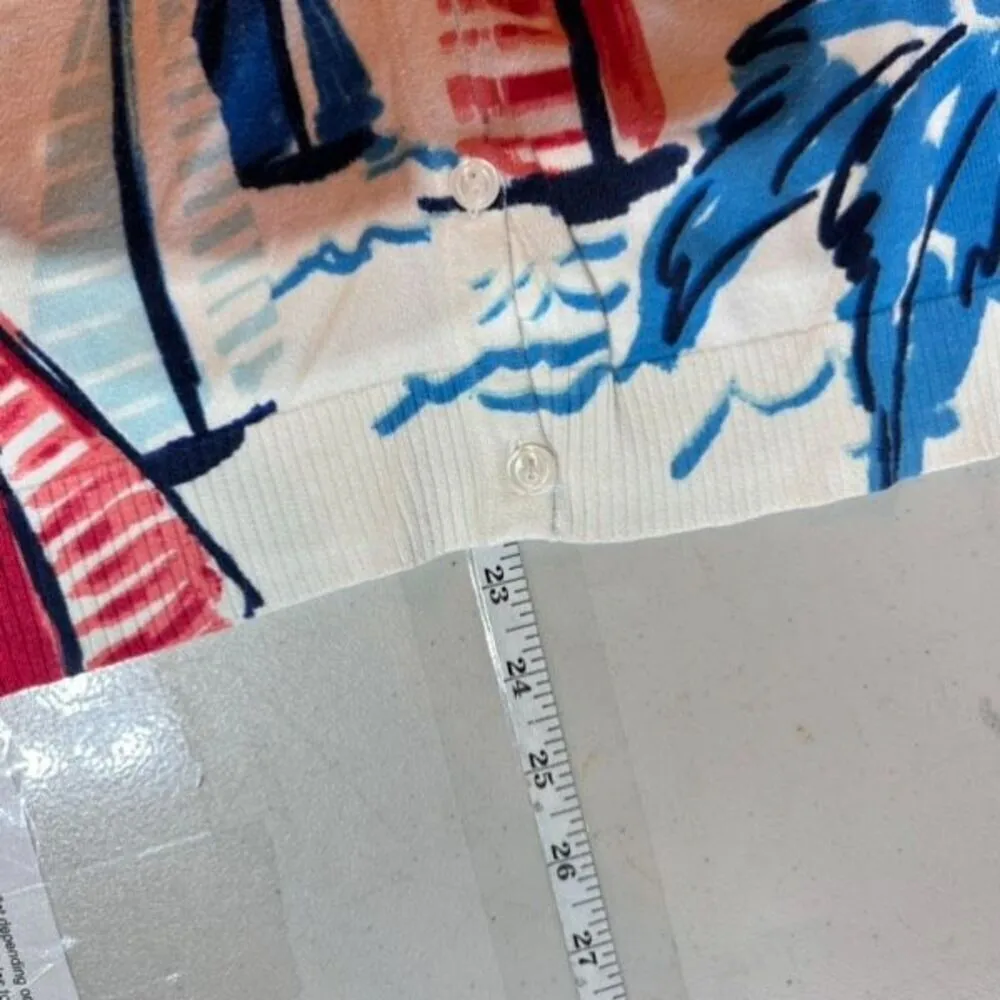 Christopher & Banks Women's Sailboat Beach Cardigan Sweater Blue‎ Medium Coastal - Image 10