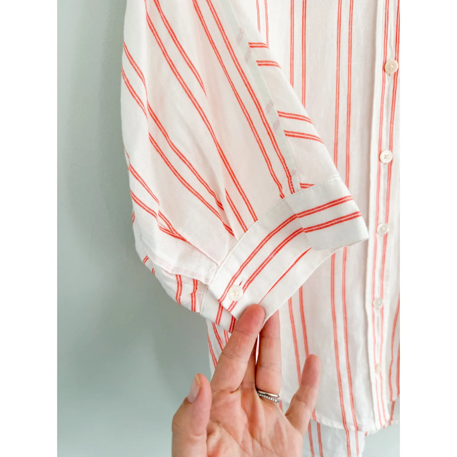 Madewell | NWT Oversized Pleated-Sleeve Button-Up Shirt in Bright Flame | Sz XXS - Image 7