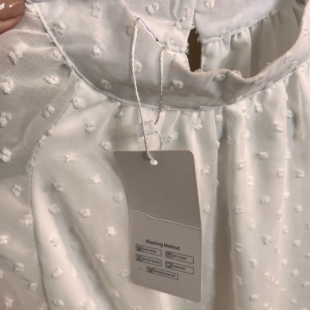 NEW BBX LEPHSNT Swiss Dot L/S Flowy Chiffon Casual Mini Dress M White Size M - Image 4