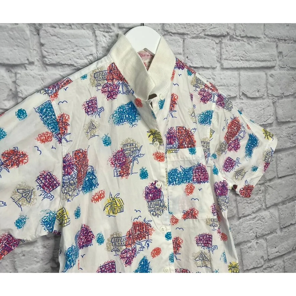 Vintage Carriage Court Sport Womens Blouse Hawaiian Retro M Beach White Button Size M - Image 3