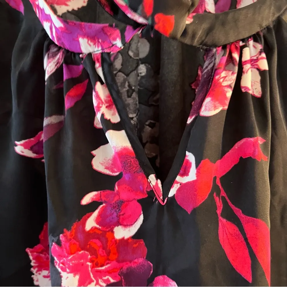 Kirna Zabête at Target Blouse Florals on Black Tie Neck Long Sleeves Sz XS EUC - Image 5