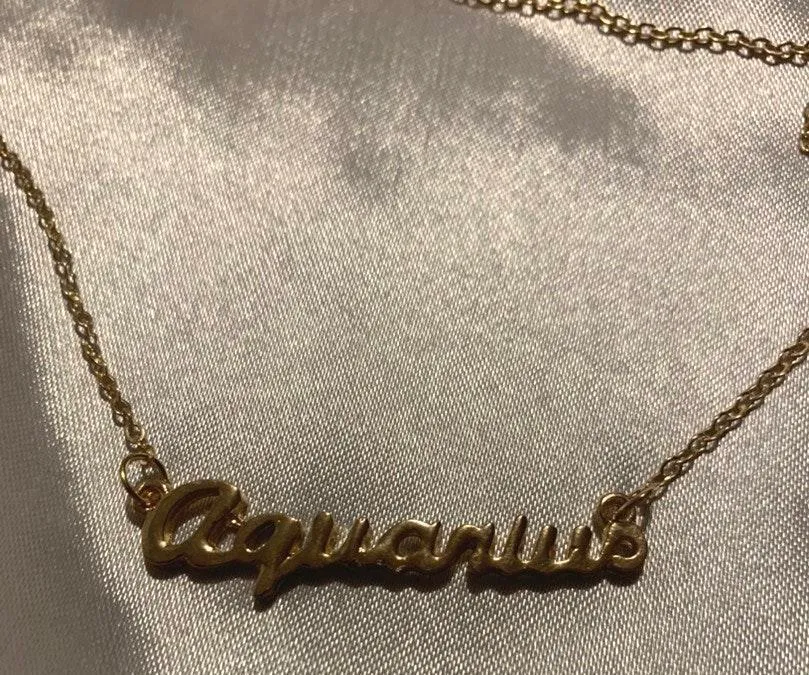 Cool Aquarius Birth Sign Necklace Gold - Image 2