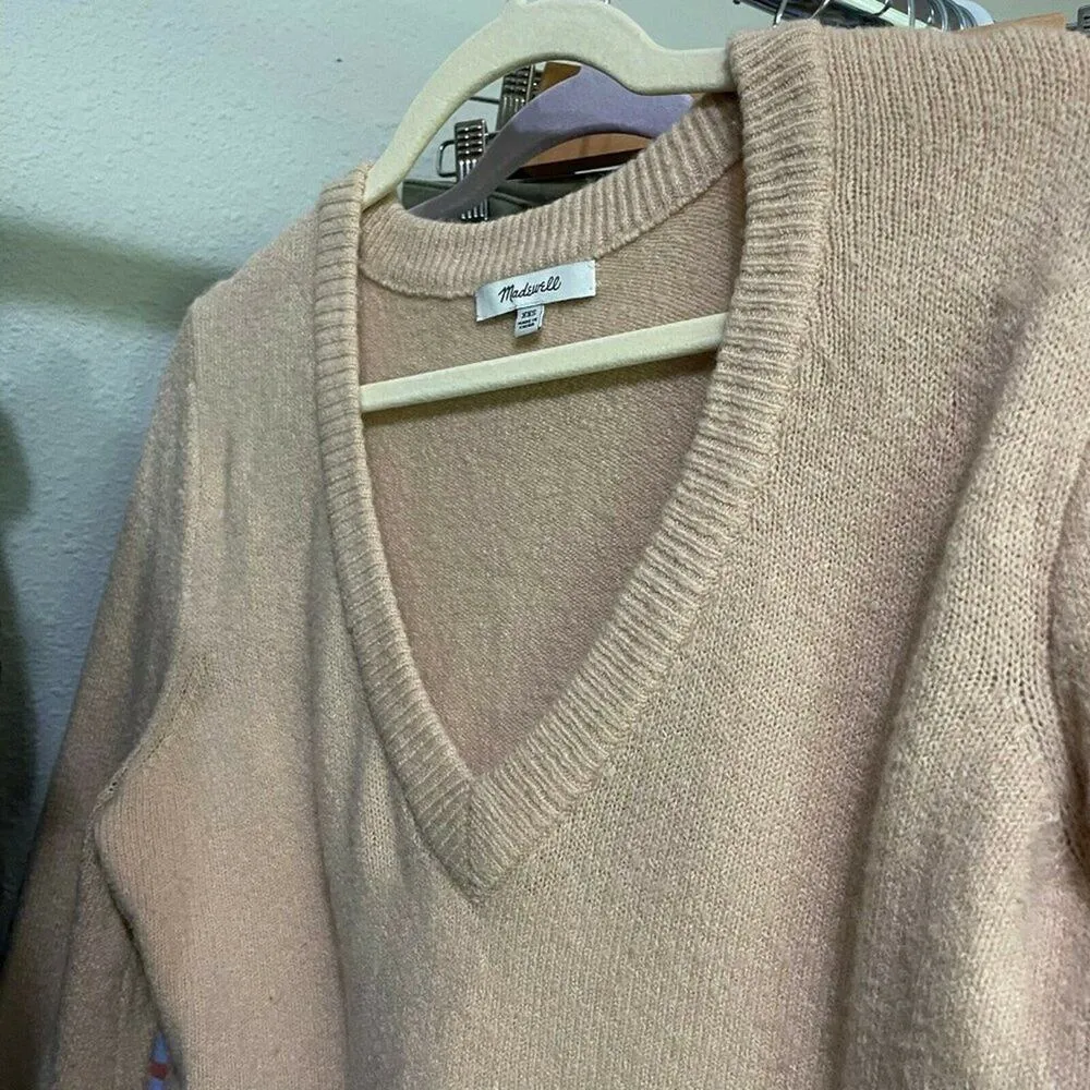 Madewell Blush Pink Balloon Sleeve V Neck Sweater Womens XXS Pullover Fall - Image 3