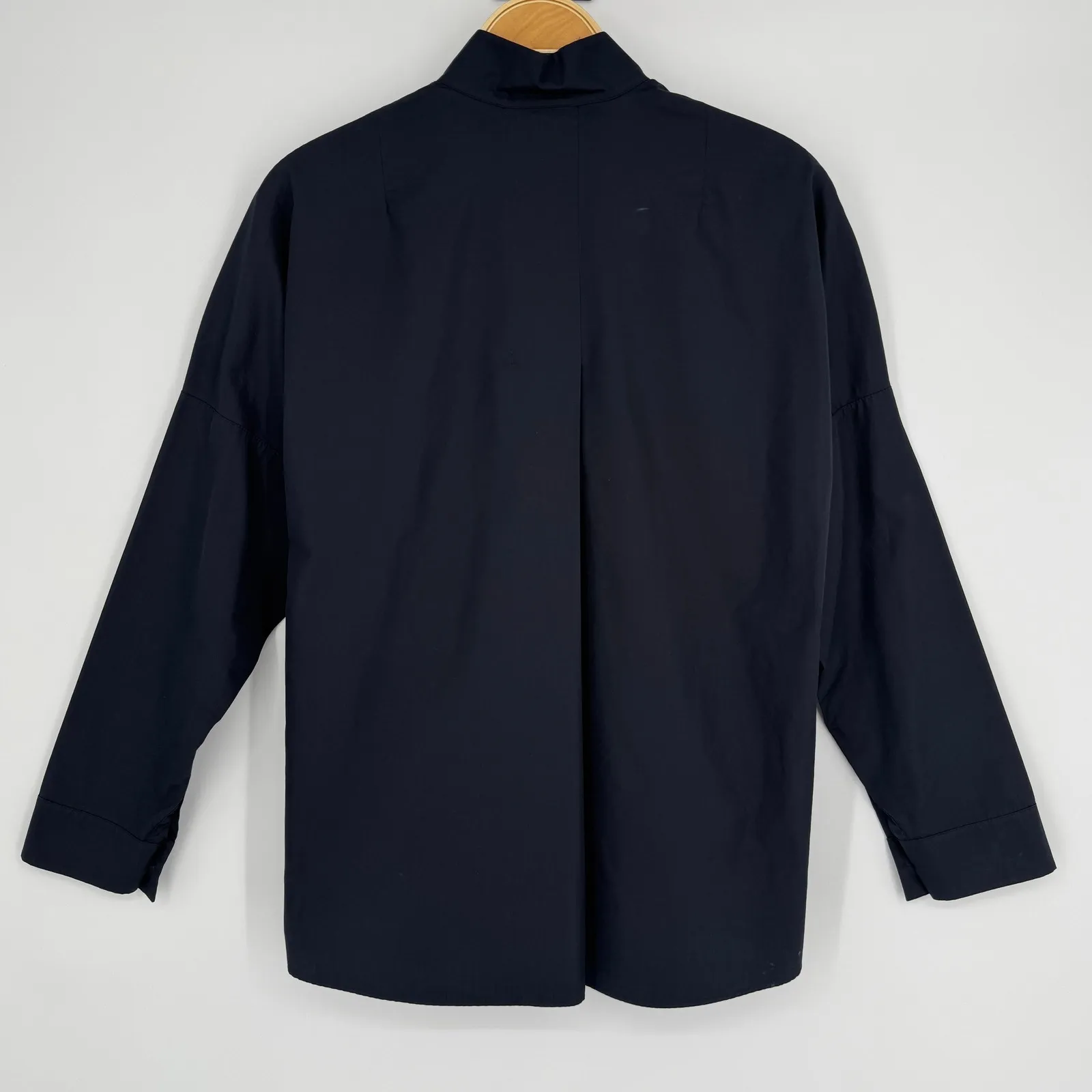 Akris Punto Button Shoulder Blouse Size 8 Black Minimalist Modern Chic Elevated - Image 8