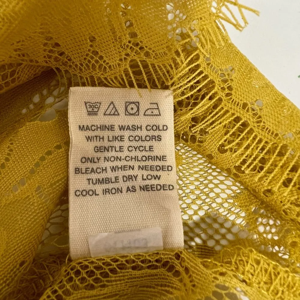 Fossil Yellow Lace Sheer Blouse Short Sleeve Top Size Small - Image 7