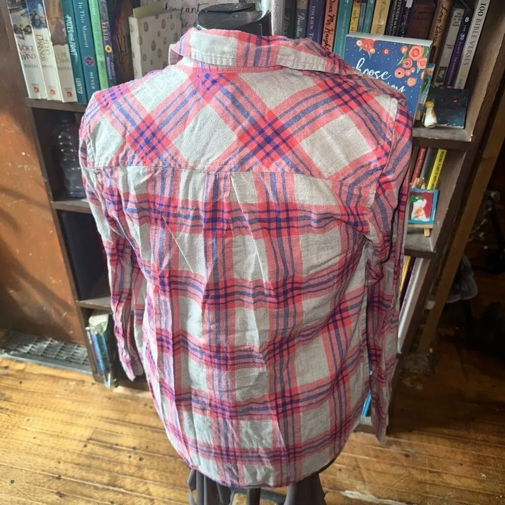 J Crew red plaid tartan flannel button down XS shirt Blue - Image 2