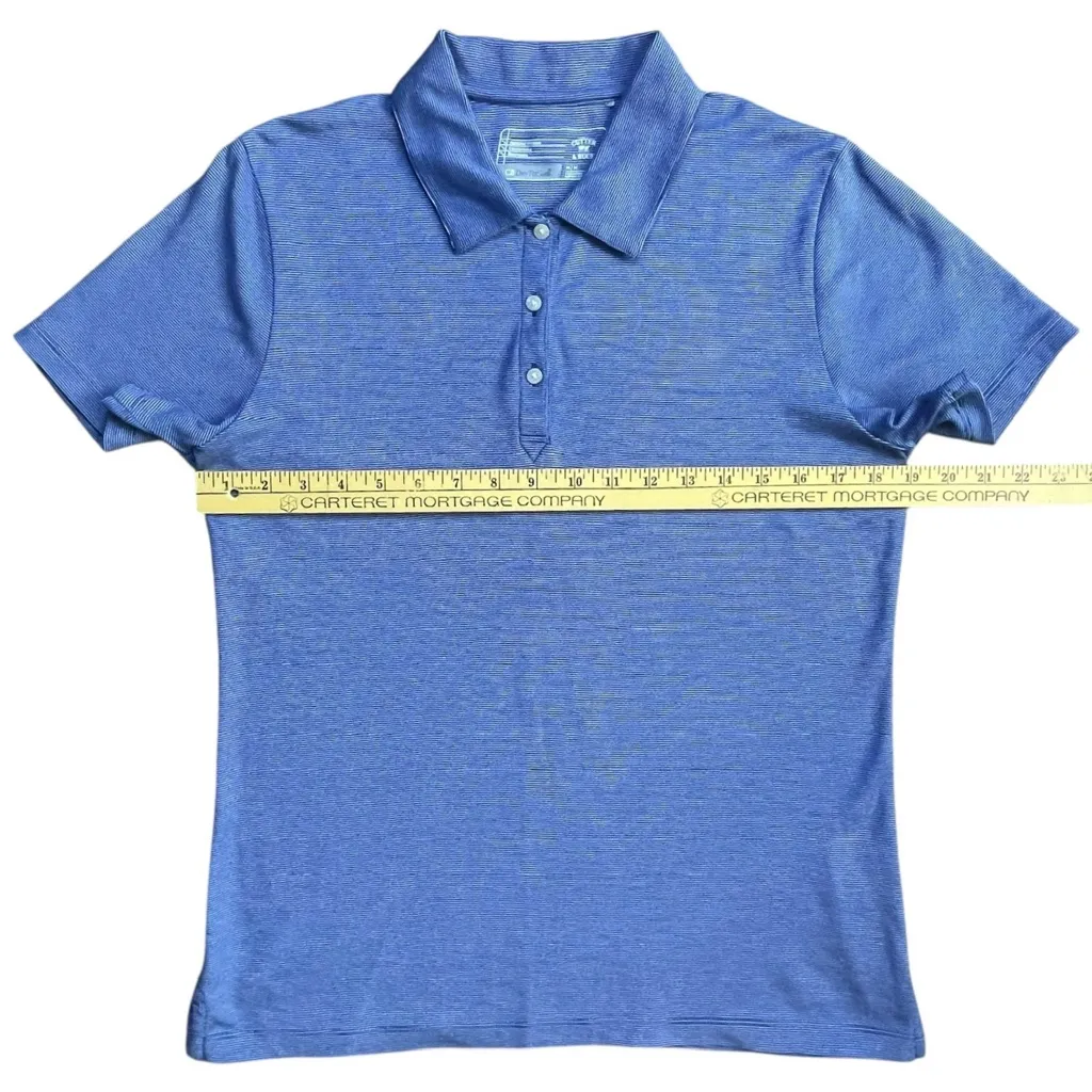 Cutter & Buck Womens Polo Shirt Medium Blue Striped Moisture Wicking DryTec Golf - Image 13