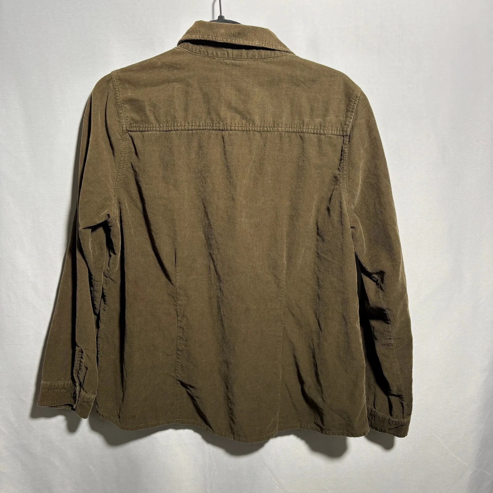 Krazy Kat Olive Green Corduroy Button Down Ruffle Front Long Sleeve Shirt XL SEE - Image 2