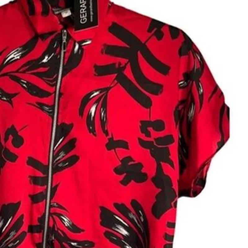 Gerard Womens Top Size 10 Red Black Short Sleeve Full Zip Front Oversized NWT - Image 4