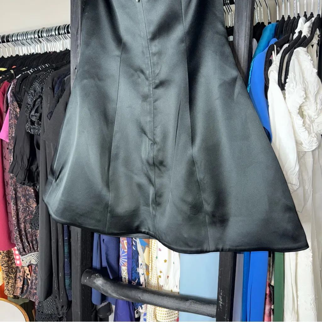 Helsa Heavy Satin Strapless Mini Dress in Black - Image 11