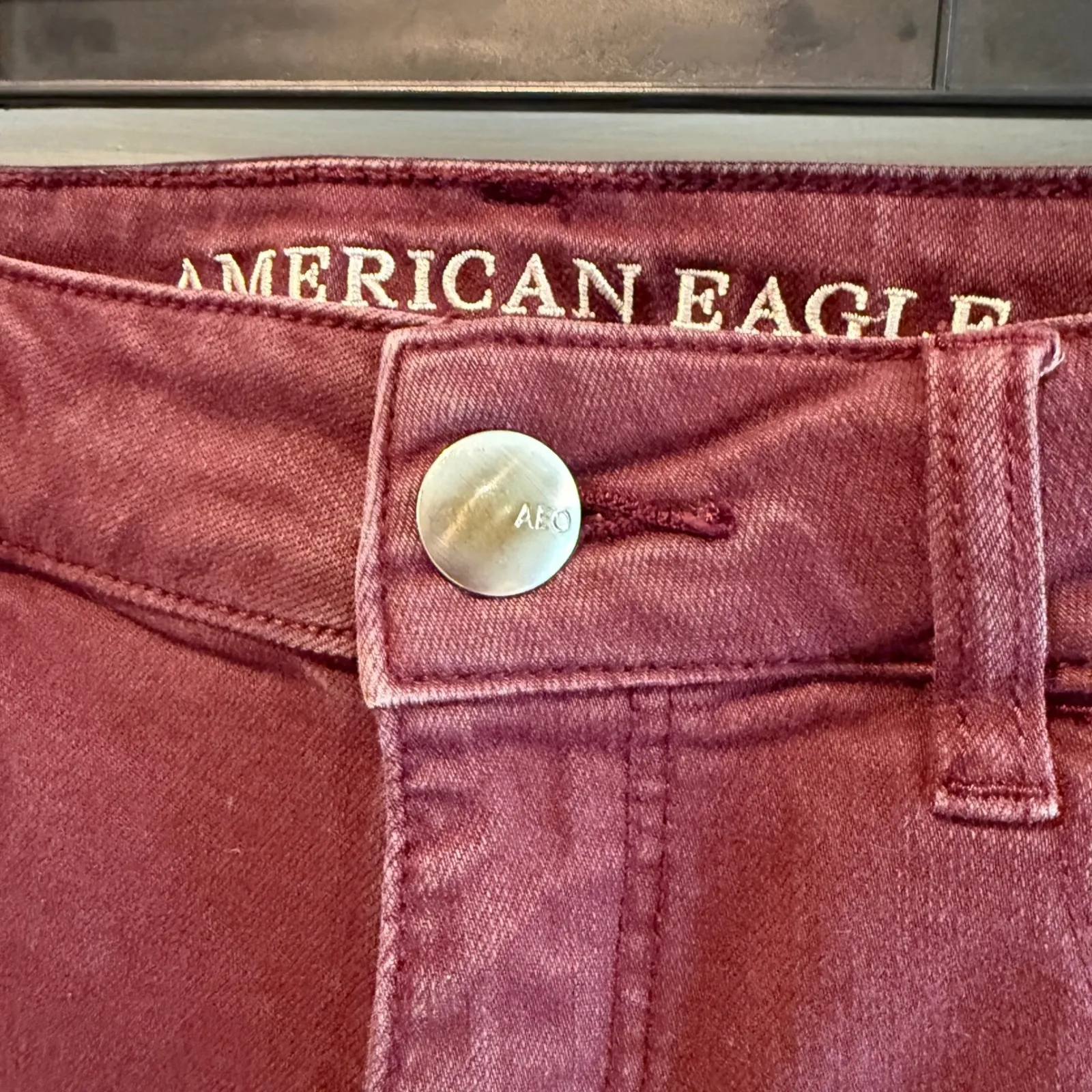 American Eagle Outfitters Hi-Rise Super Stretch Burgundy Red Shortie Shorts 10 - Image 2