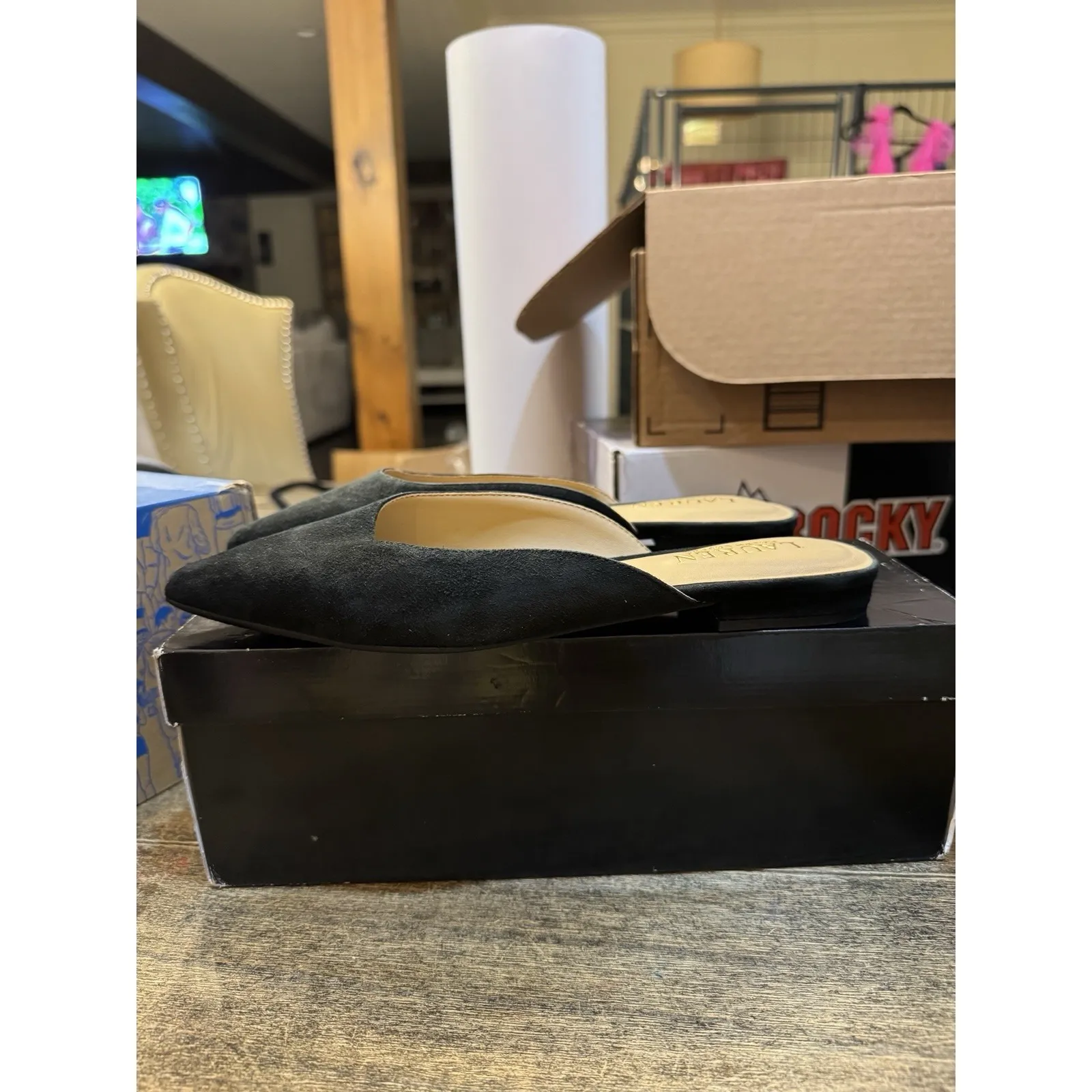 Lauren RALPH LAUREN Womens NEW Londyn Black‎ Suede Mules Flats Size 6 - Image 2