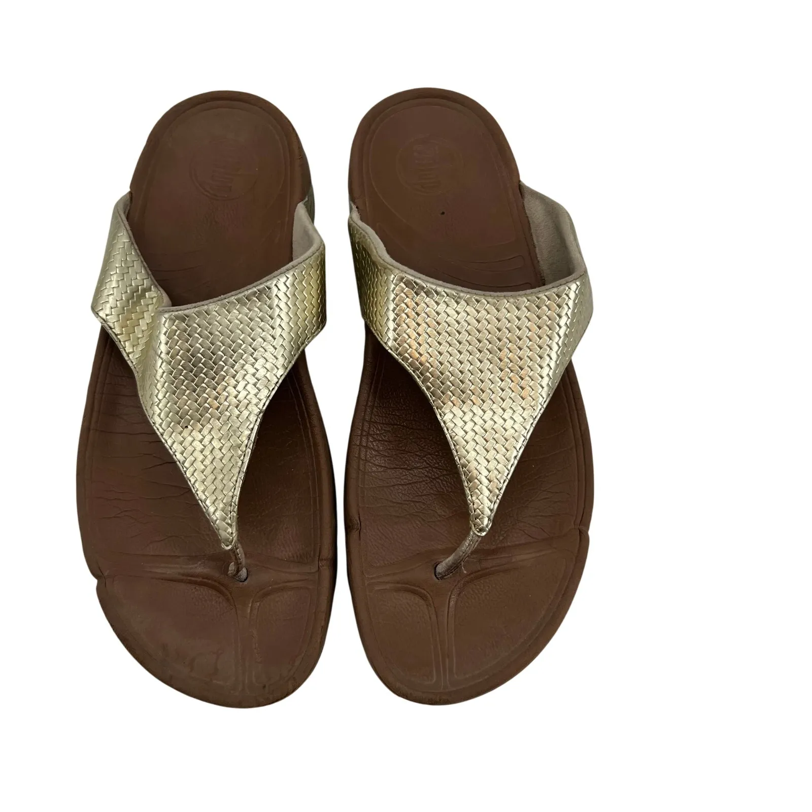 FitFlop Lulu Weave Thong Sandals Pale Gold Brown Shoes style 407-308 size 11 - Image 2