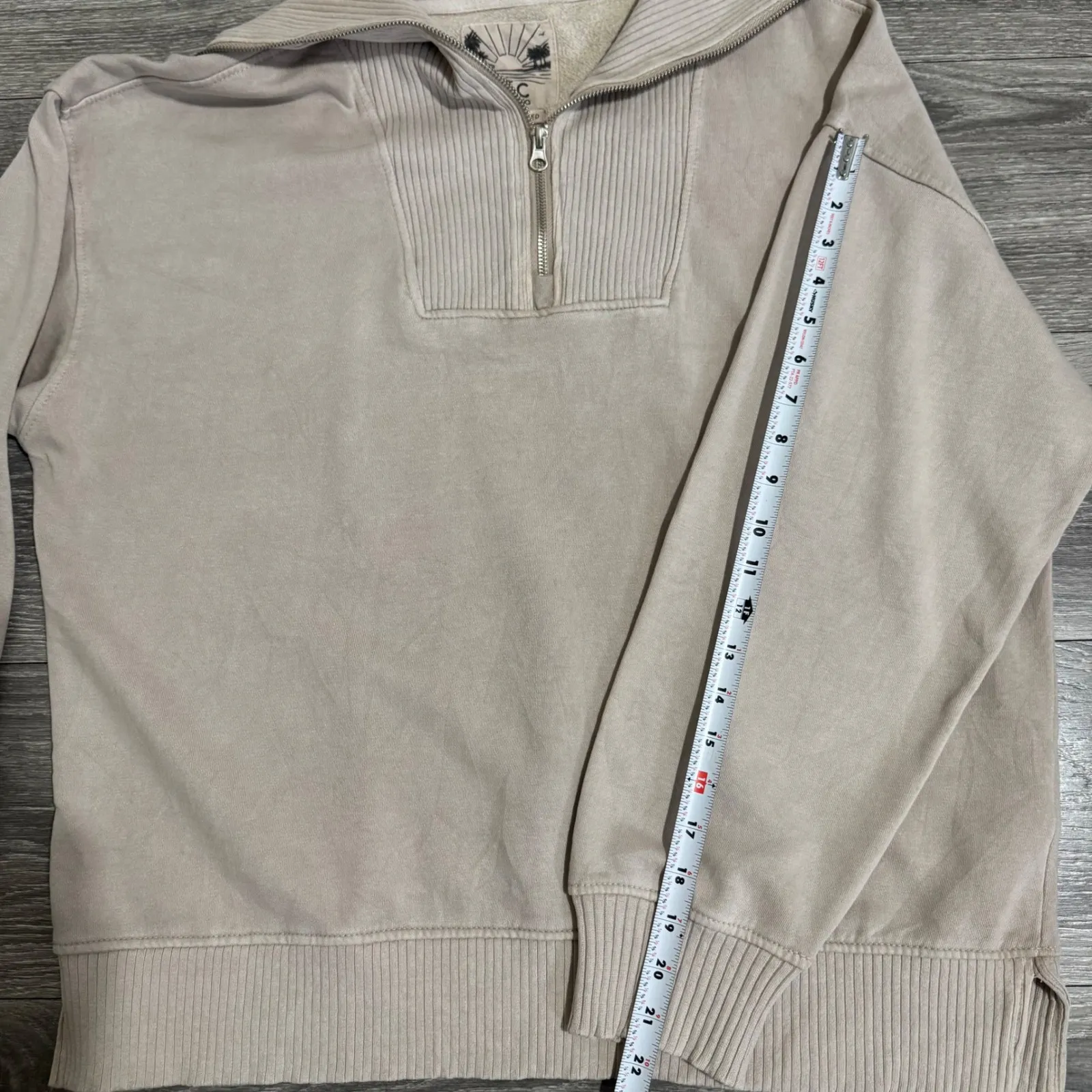 C&C California Sunwashed Quarter Zip Pullover Sweatshirt Light Tan XL Athletic - Image 11