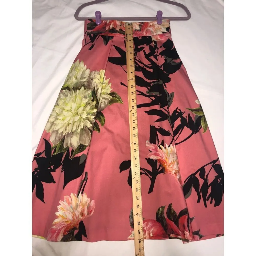 Black Halo Grand Floral Skirt Size 2 Pink Midi Pockets Fit Flare Anthropologie - Image 7