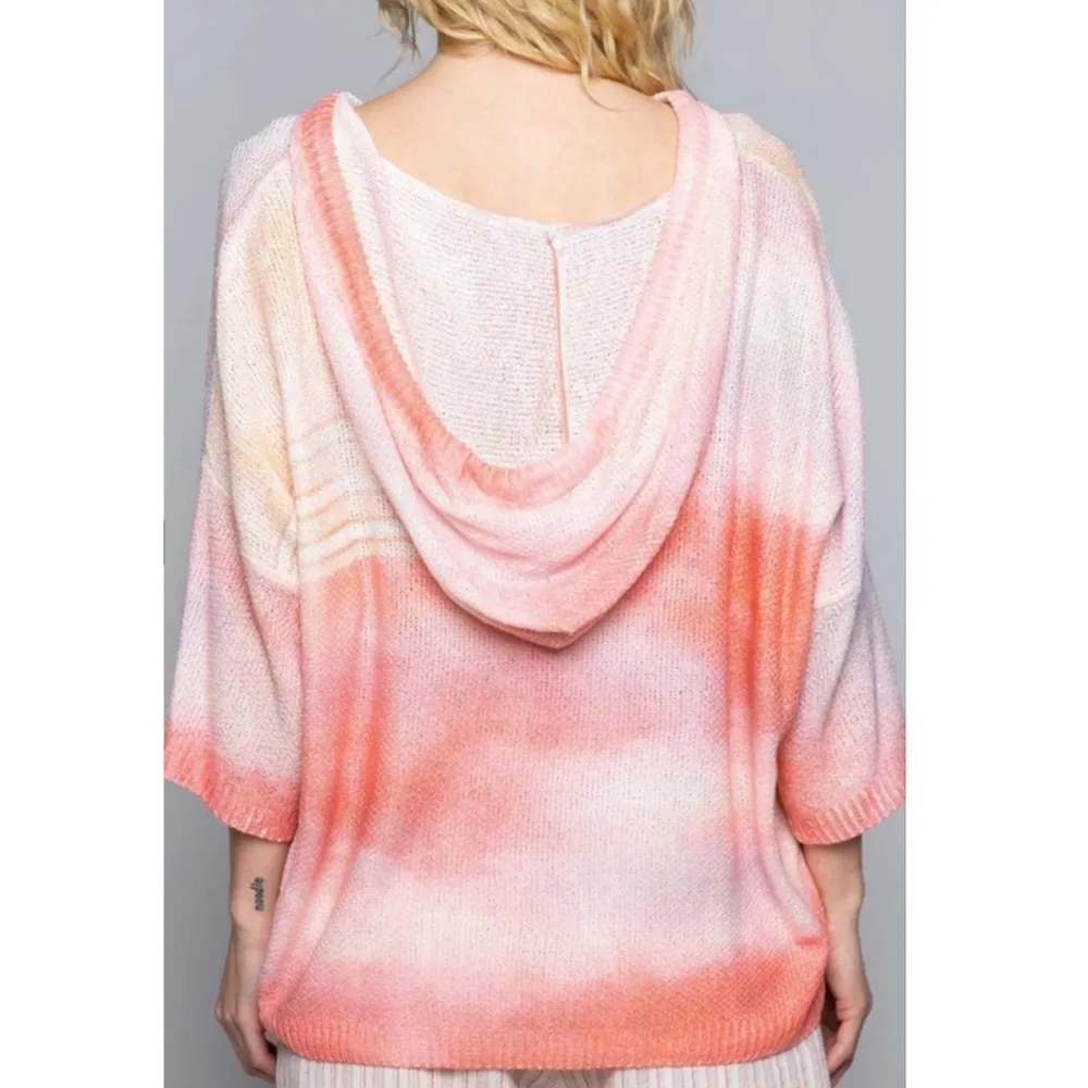 POL Beach Hoodie Pullover Short Sleeve Lightweight Tie Dye Coral Womens Large - Image 6