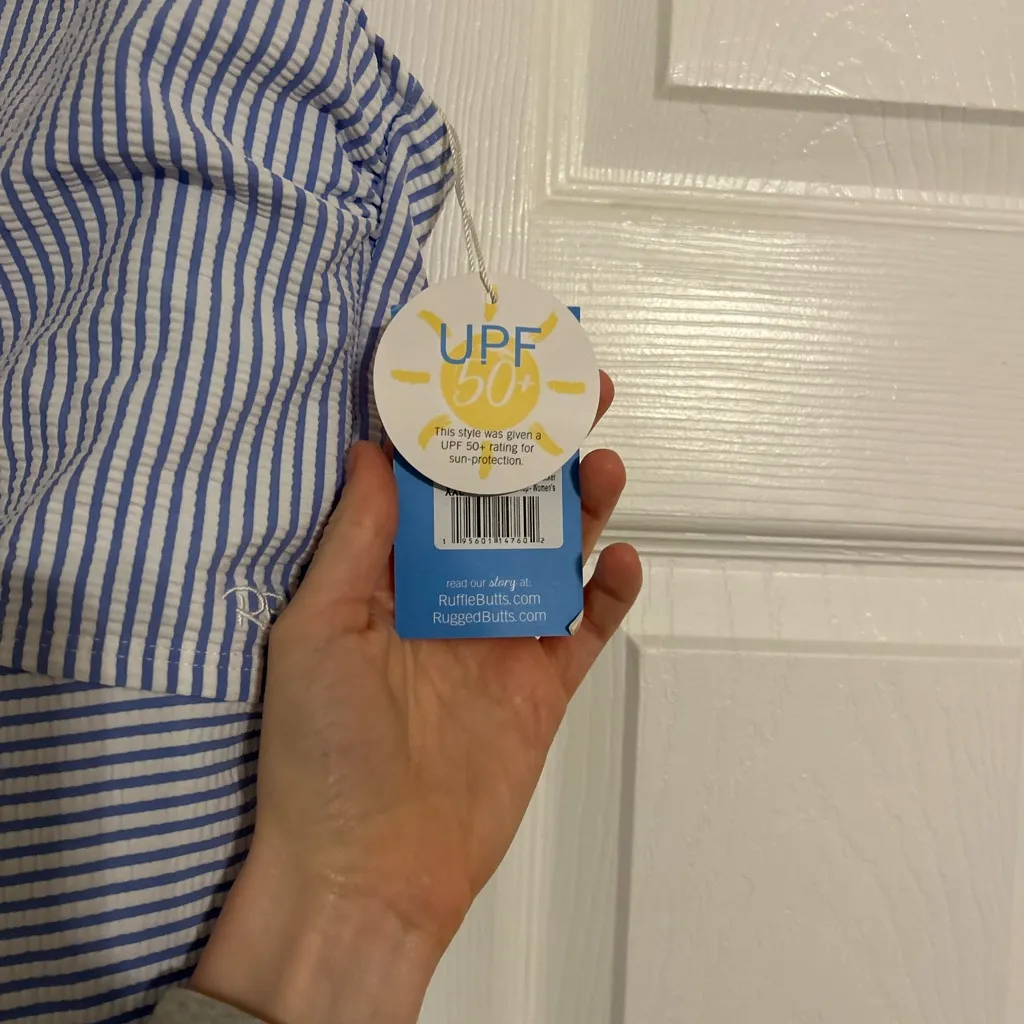 NWT Ruffle Butts Seersucker Ruffle Tankini Blue and White Striped Swimsuit Size XXL - Image 4