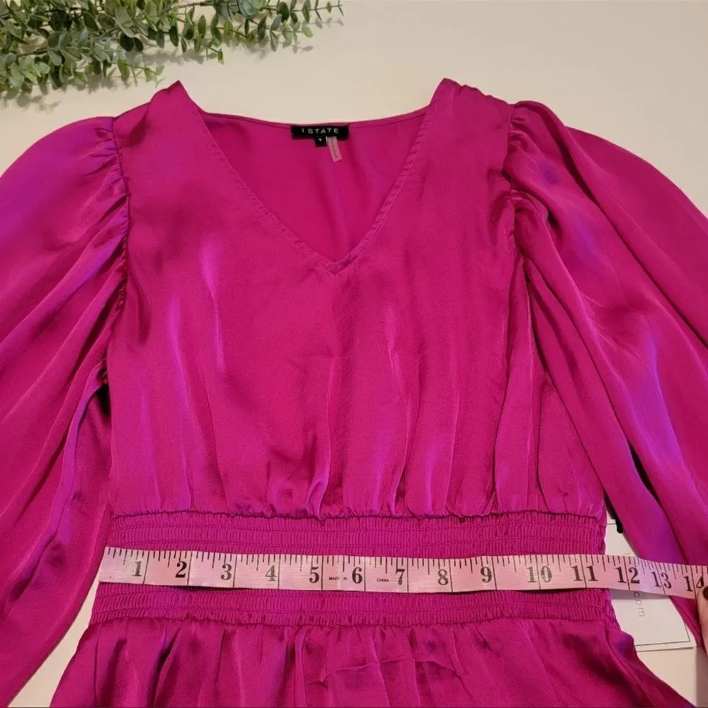 NEW 1.State Balloon‎ Sleve Hot Pink Apron Waist Blouse Size S - Image 4