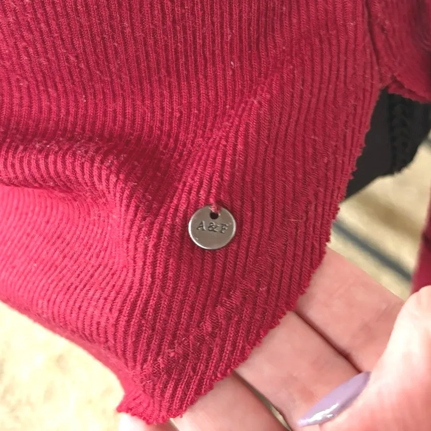 Y2K Abercrombie & Fitch Ribbed Henley Top Elena Gilbert Red Casual Preppy Medium - Image 5
