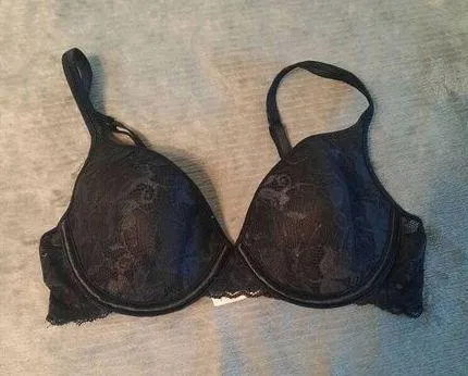 Vintage Vanity Fair Bra Size 36B Black Lace Lined Underwire 75-228 Satin Trim - Image 1