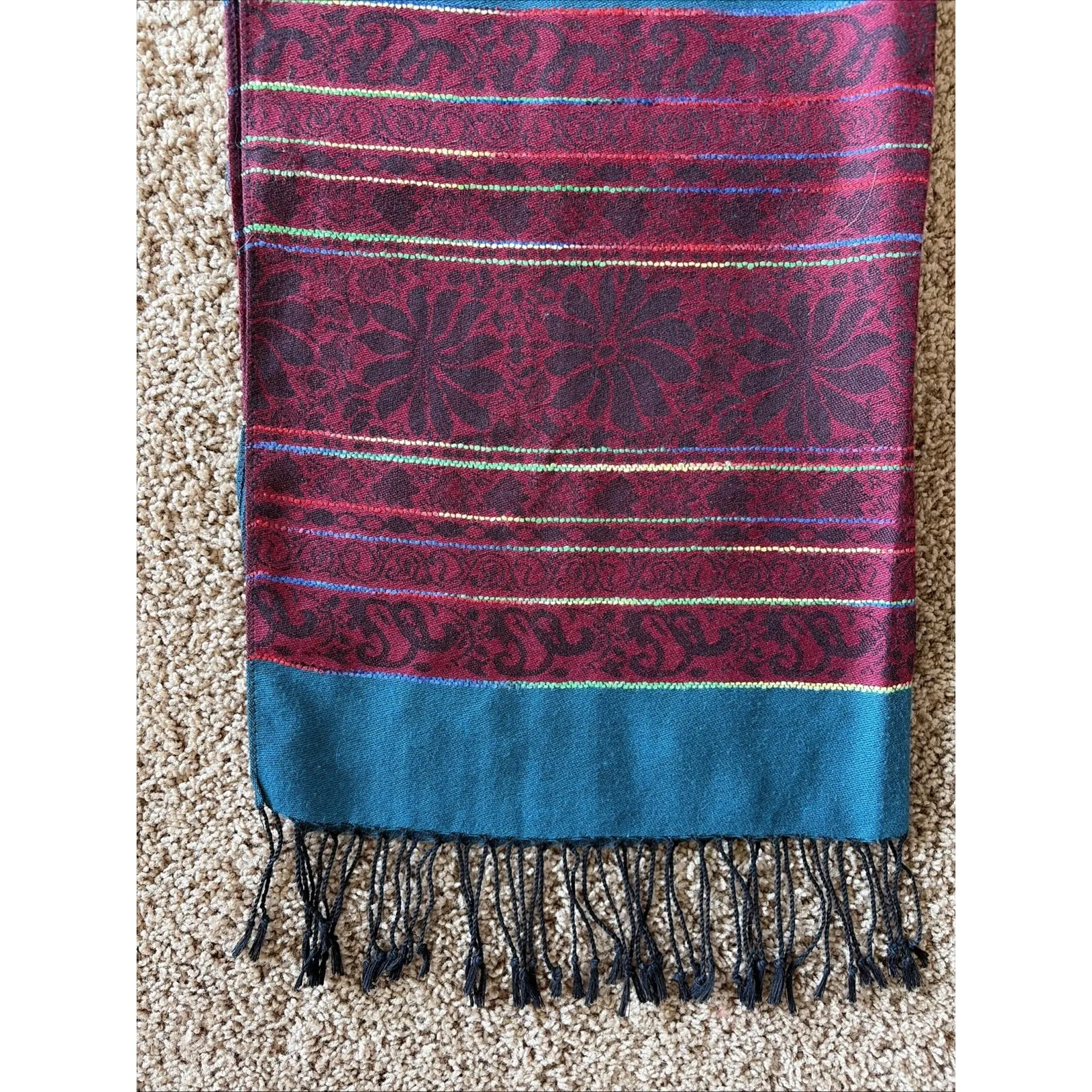 Pashmina Silk/Pashmere Floral Paisley Stripe Fringe Scarf Wrap Shawl Accessory - Image 4